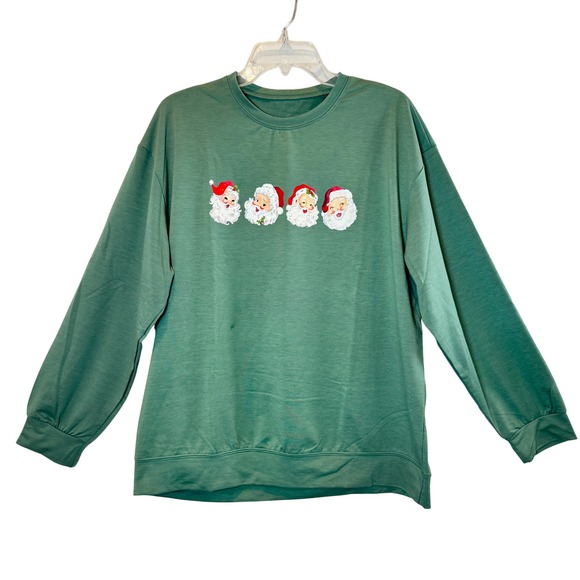 Tops - Green Santa‎ Claus Christmas Sweater XL Holiday Christmas Party Crewneck Chic